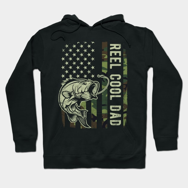 Reel Cool Dad Camouflage American Flag Fathers Day Gift Hoodie by HCMGift